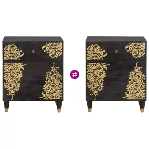  Éjjeli szekrény ajtóval Fekete 50 x 33 x 60 cm Tömör Mangófát