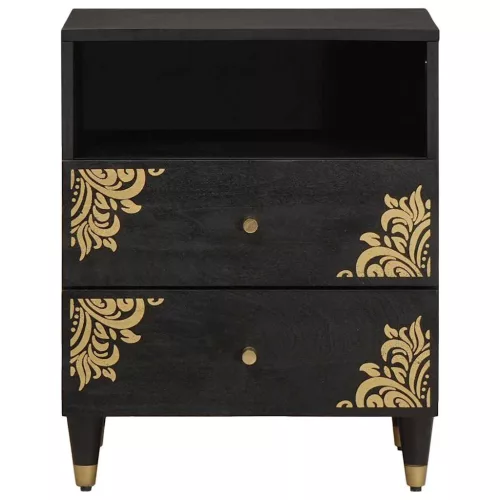  Éjjeliszekrény fiókkal Fekete 50 x 33 x 62 cm Tömör Mangófát