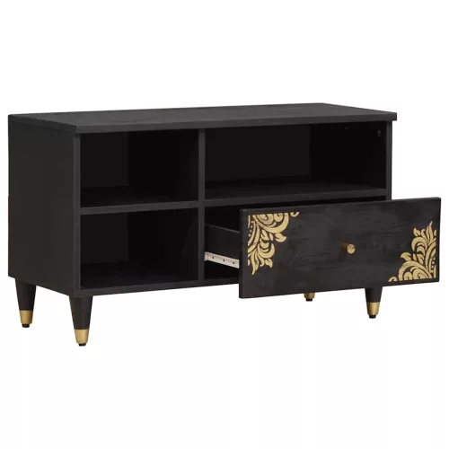  TV szekrény fiókkal Fekete 80 x 33 x 46 cm Tömör Mangófát
