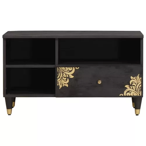  TV szekrény fiókkal Fekete 80 x 33 x 46 cm Tömör Mangófát