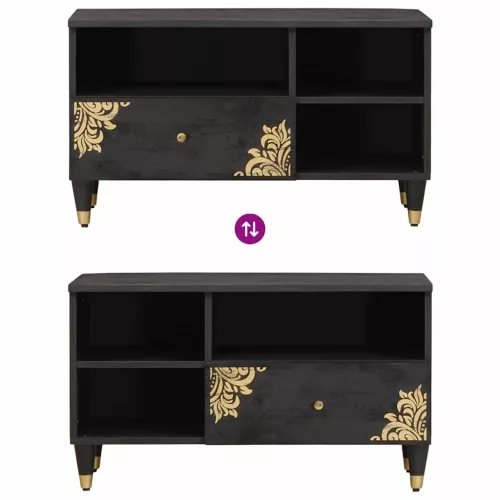  TV szekrény fiókkal Fekete 80 x 33 x 46 cm Tömör Mangófát