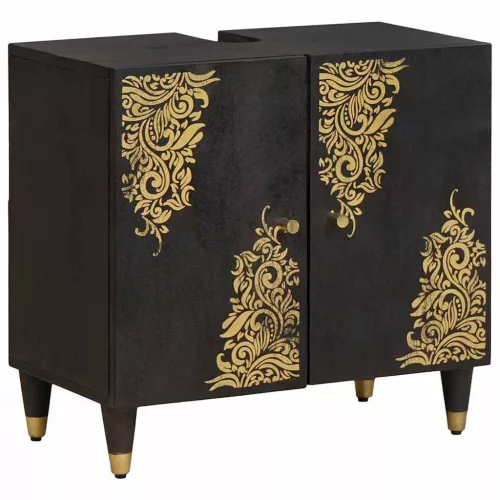  Mosdókagyló szekrény Fekete 62 x 33 x 58 cm Tömör Mangófát