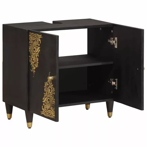  Mosdókagyló szekrény Fekete 62 x 33 x 58 cm Tömör Mangófát