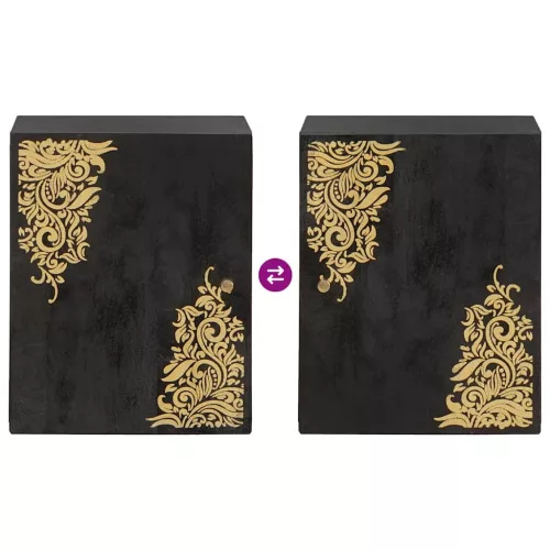  Fali Szekrény tárolóval Fekete 38 x 33 x 48 cm Tömör Mangófát