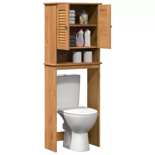  WC Szekrény polcokkal tárolóval ajtóval mézbarna 60 x 27 x 161 cm Tömör fenyőfa