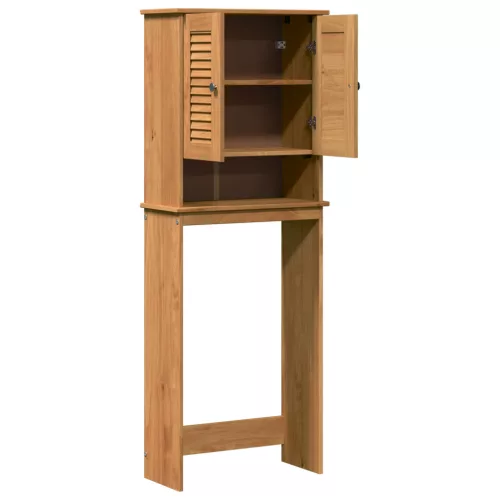  WC Szekrény polcokkal tárolóval ajtóval mézbarna 60 x 27 x 161 cm Tömör fenyőfa