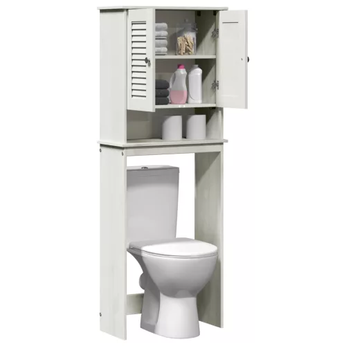  WC Szekrény polcokkal tárolóval ajtóval Fehér 60 x 27 x 161 cm Tömör fenyőfa