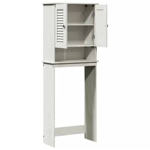  WC Szekrény polcokkal tárolóval ajtóval Fehér 60 x 27 x 161 cm Tömör fenyőfa