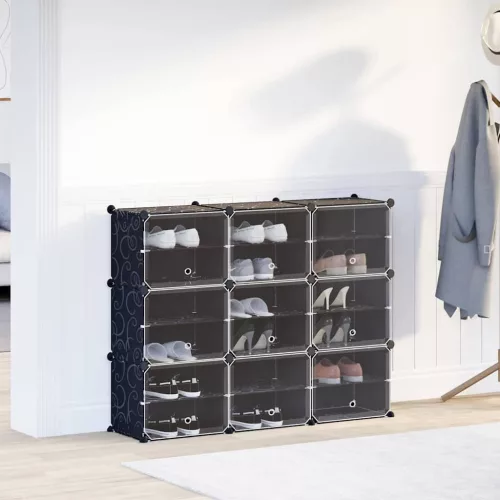  fekete polipropilén tárolókocka 9 db kockával és ajtókkal