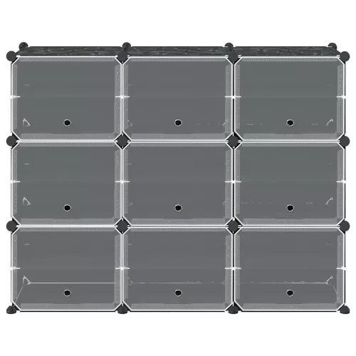  fekete polipropilén tárolókocka 9 db kockával és ajtókkal