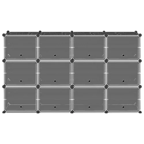  fekete polipropilén tárolókocka 12 db kockával és ajtókkal