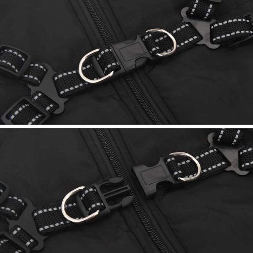  fekete kutyakabát hámmal Vízálló fényvisszaverő L48