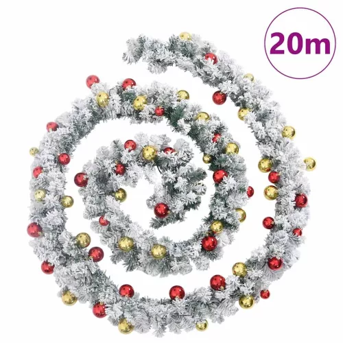  zöld PVC karácsonyi füzér gömbökkel és LED-ekkel 20 m