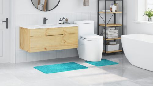  2 Részes Fürdőszőnyeg Szett Türkiz Poliészter Csúszásmentes