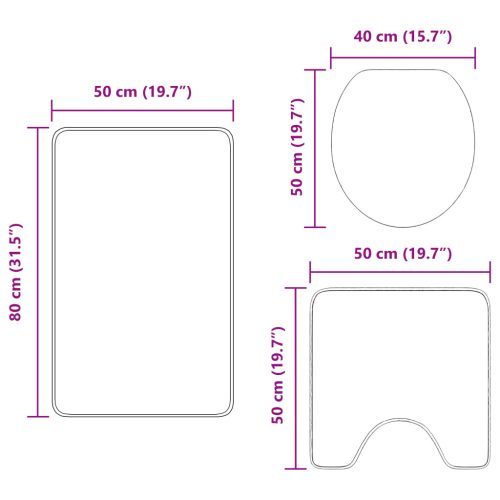  3 darabos fürdőszőnyeg szett sötétszürke csúszásmentes polipropilénből