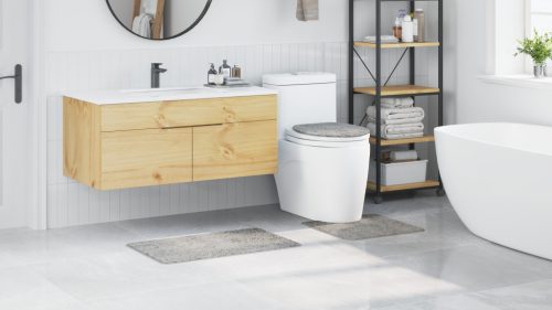  3 darabos fürdőszoba szőnyeg szett szürke poliészter csúszásmentes