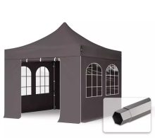   Professional összecsukható sátrak PREMIUM 350g/m2 ponyvával, acélszerkezettel, 4 oldalfallal, hagyományos ablakokkal - 3x3m sötétszürke