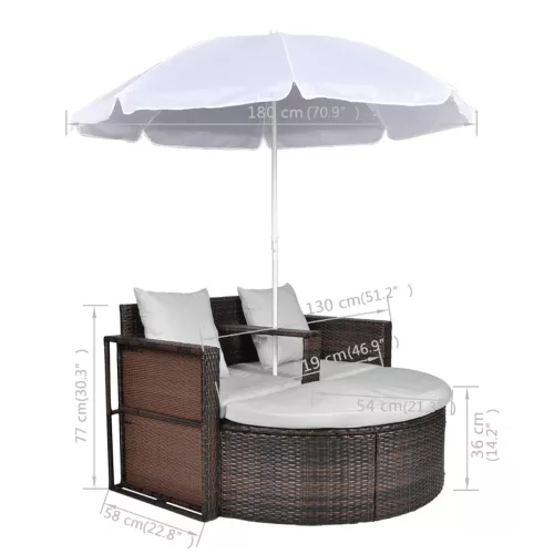  barna polyrattan kerti ágy napernyővel