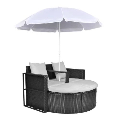  fekete polyrattan kerti ágy napernyővel