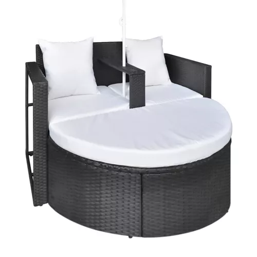  fekete polyrattan kerti ágy napernyővel