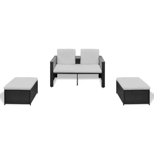  8 részes fekete kerti polyrattan pihenőszett 