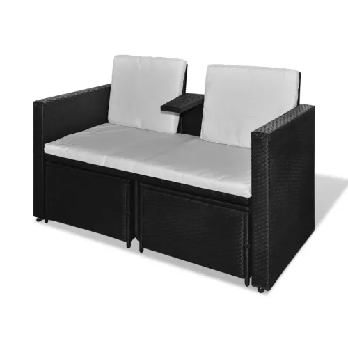  8 részes fekete kerti polyrattan pihenőszett 