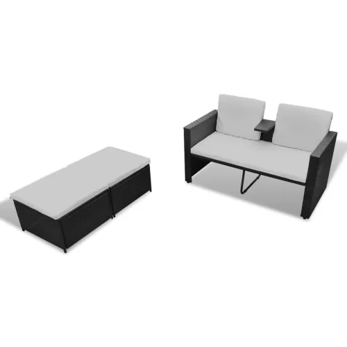  8 részes fekete kerti polyrattan pihenőszett 