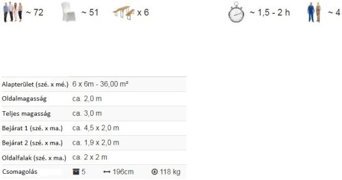 TP 6x6m standard rendezvénysátor, PVC 700 - fehér