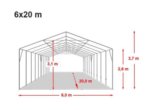 TP 6x20m 2,6m oldalmagas erősített rendezvénysátor, PVC 800 - fehér