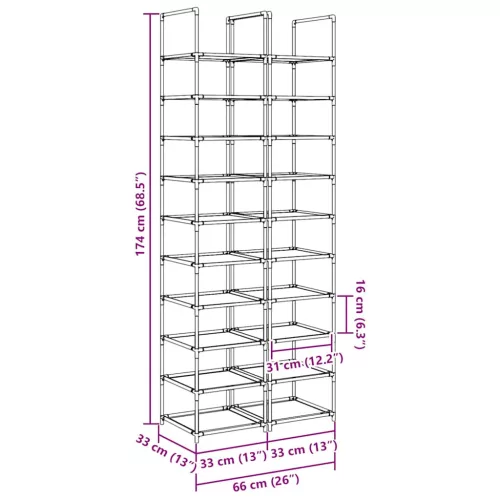  2 db fekete nem szőtt szövetből cipőtartó állványok 10 szintes