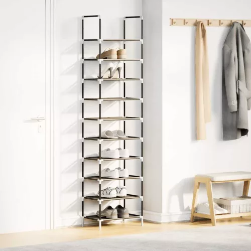  fekete nem szőtt szövetből cipőállvány 10 szintes 44x28x180 cm