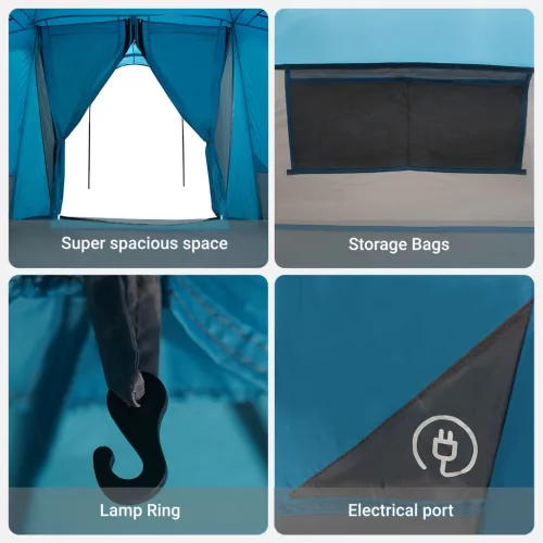  Családi sátor ablakkal, kupola, kék, 4 személyes, vízálló