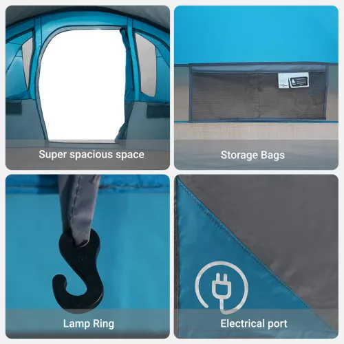  Családi Sátor Ablakokkal Alagúttal Kék 8-Fős Vízálló