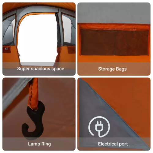  Családi Sátor Ablakokkal, Alagút Grafit és Narancs 8 Fős Vízálló