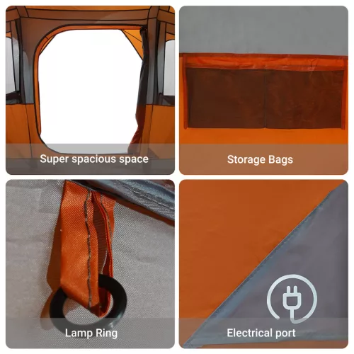  Családi sátor ablakokkal, kupola, szürke és narancs, 10 fő, vízálló
