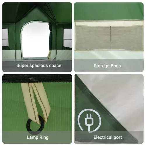  Kempingtáska Ablakokkal Zöld 12-Fős Vízálló