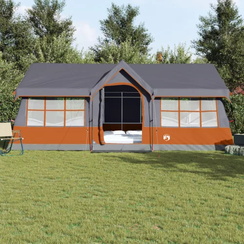  kemping sátor ablakkal szürke és narancs 12 fős vízálló