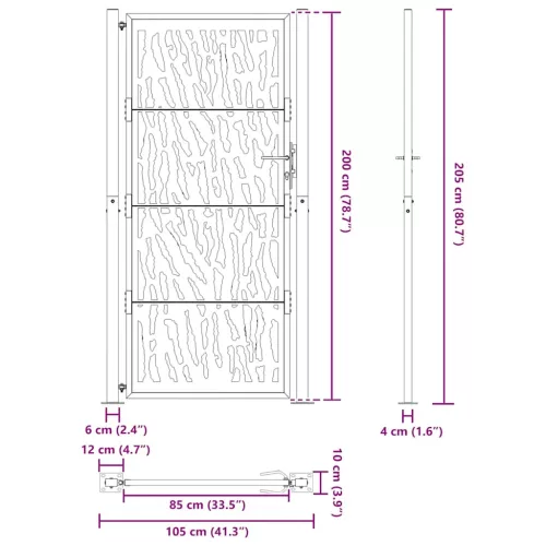  Kerti kapu Fekete 105x205 cm Acél nyomvonalas kivitelben