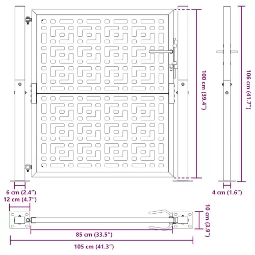  Kerti kapu Fekete 105x106cm Acél Keresztes kialakítású acélkapu