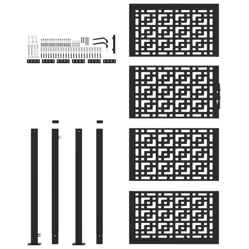  fekete acél kerti kapu 100x200 cm kereszt mintával