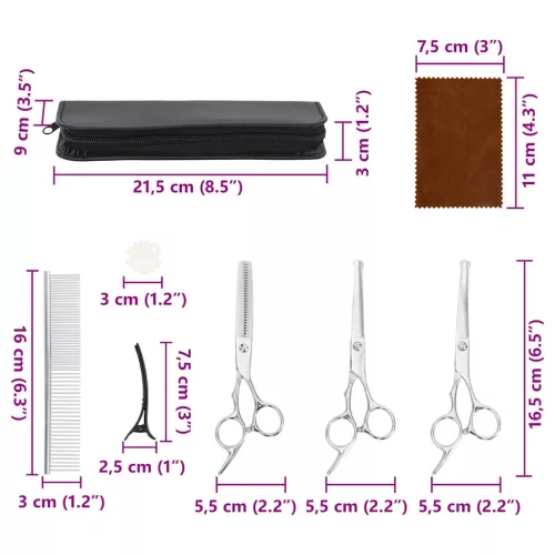  7 részes rozsdamentes acélból kutyakozmetikai ollókészlet
