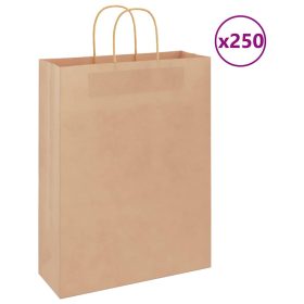  250 db barna papírzacskók fogantyúkkal 32x12x42 cm