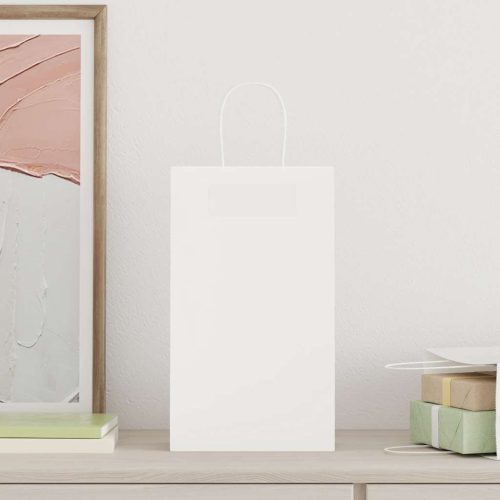  50 db fehér papírzacskók fogantyúkkal 21x11x36 cm