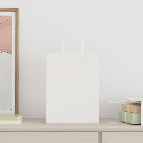  50 db fehér papírzacskók fogantyúkkal 26x12x35 cm