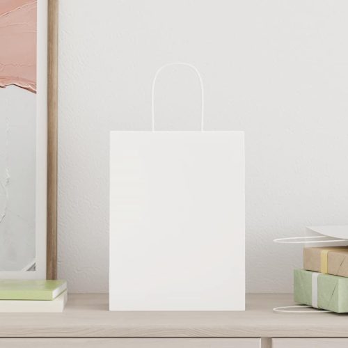  250 db fehér papírzacskók fogantyúkkal 21x11x28 cm