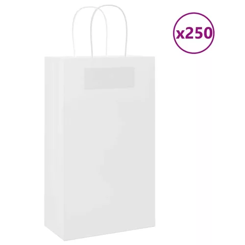  250 db fehér papírzacskók fogantyúkkal 21x11x36 cm