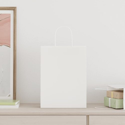 250 db fehér papírzacskók fogantyúkkal 26x12x35 cm
