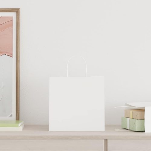  250 db fehér papírzacskók fogantyúkkal 26x17x25 cm
