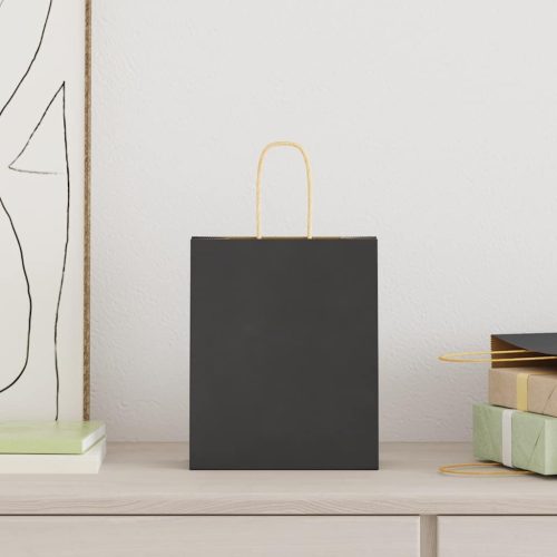  250 db fekete papírzacskók fogantyúkkal 18x8x22 cm