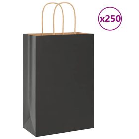  250 db fekete papírzacskók fogantyúkkal 21x11x31 cm